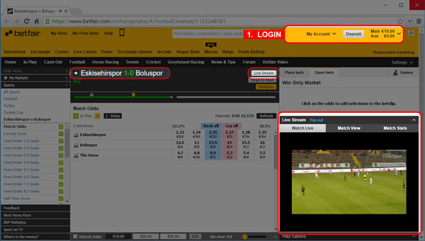How to watch livestream matches online at Betfair