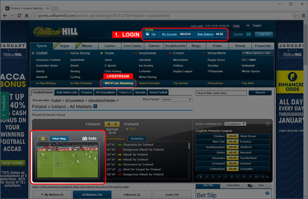 How to watch livestream matches online at Williamhill