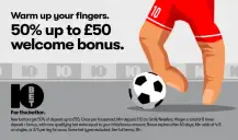 10Bet Welcome Bonus - 50% up to £50 (T&C apply)