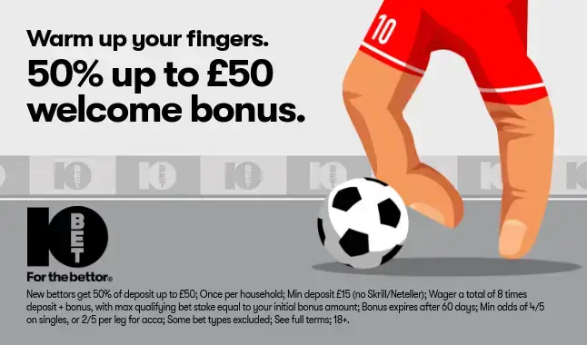 10Bet - Get a £50 Welcome Bonus (T&C apply)