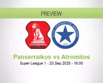 Panserraikos Atromitos betting prediction (20 September 2025)
