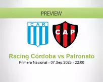 Racing Córdoba Patronato betting prediction (08 September 2025)