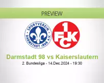 Darmstadt 98 Kaiserslautern betting prediction (14 December 2024)