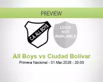 All Boys Ciudad Bolívar betting prediction (01 March 2026)