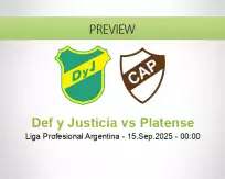Def y Justicia Platense betting prediction (15 September 2025)