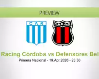 Racing Córdoba Defensores Bel betting prediction (20 April 2026)
