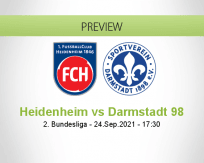Heidenheim Darmstadt 98 betting prediction (24 September 2021)