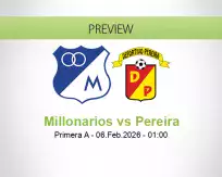 Millonarios Pereira betting prediction (06 February 2026)