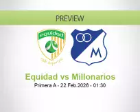 Equidad Millonarios betting prediction (22 February 2026)