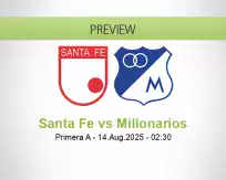 Santa Fe Millonarios betting prediction (14 August 2025)