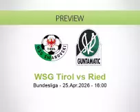 WSG Tirol Ried betting prediction (25 April 2026)