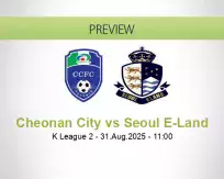 Cheonan City Seoul E-Land betting prediction (31 August 2025)