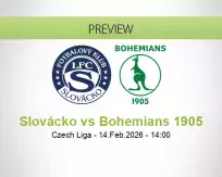 Slovácko Bohemians 1905 betting prediction (14 February 2026)