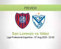 San Lorenzo Vélez betting prediction (08 August 2025)