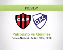 Patronato Quilmes betting prediction (14 September 2025)