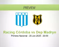 Racing Córdoba Dep Madryn betting prediction (20 June 2025)