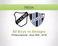 Pronóstico All Boys Almagro (26 julio 2025)