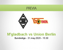 Pronóstico Borussia M'gladbach Union Berlin (31 mayo 2020)