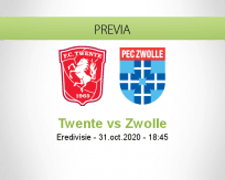 Pronóstico Twente PEC Zwolle (31 octubre 2020)