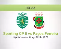 Pronóstico Sporting CP II Paços Ferreira (31 agosto 2025)