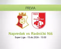 Pronóstico Napredak Radnički Niš (15 diciembre 2024)