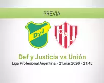 Pronóstico Def y Justicia Unión (21 marzo 2026)