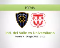 Pronóstico Ind. del Valle Universitario (30 agosto 2025)