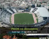 Pronóstico PAOK Atromitos (31 agosto 2025)