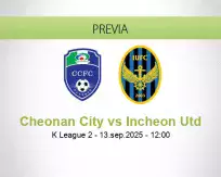 Pronóstico Cheonan City Incheon Utd (13 septiembre 2025)