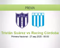 Pronóstico Tristán Suárez Racing Córdoba (27 septiembre 2025)