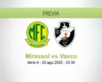 Pronóstico Mirassol Vasco (02 agosto 2025)