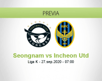 Pronóstico Seongnam Incheon United (27 septiembre 2020)