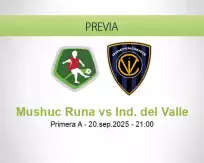 Pronóstico Mushuc Runa Ind. del Valle (20 septiembre 2025)