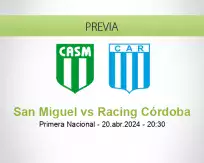 Pronóstico San Miguel Racing Córdoba (21 abril 2024)
