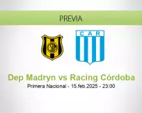 Pronóstico Dep Madryn Racing Córdoba (15 febrero 2025)