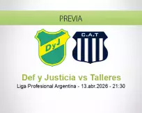 Pronóstico Def y Justicia Talleres (13 abril 2026)