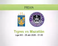 Pronóstico Tigres Mazatlán (25 abril 2026)