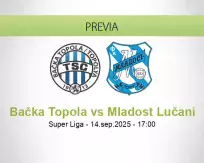 Pronóstico Bačka Topola Mladost Lučani (14 septiembre 2025)