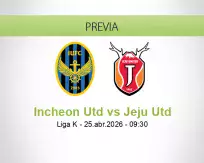 Pronóstico Incheon Utd Jeju Utd (25 abril 2026)
