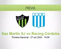 Pronóstico San Martín SJ Racing Córdoba (27 octubre 2024)