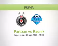 Pronóstico Partizan Radnik (30 agosto 2025)