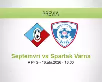 Pronóstico Septemvri Spartak Varna (16 abril 2026)