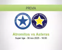 Pronóstico Atromitos Asteras (30 noviembre 2025)