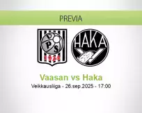 Pronóstico Vaasan Haka (26 septiembre 2025)