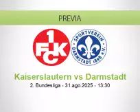 Pronóstico Kaiserslautern Darmstadt (31 agosto 2025)