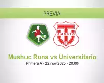 Pronóstico Mushuc Runa Universitario (22 noviembre 2025)