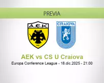Pronóstico AEK CS U Craiova (18 diciembre 2025)