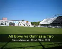 Prognóstico All Boys Gimnasia Tiro (06 September 2025)